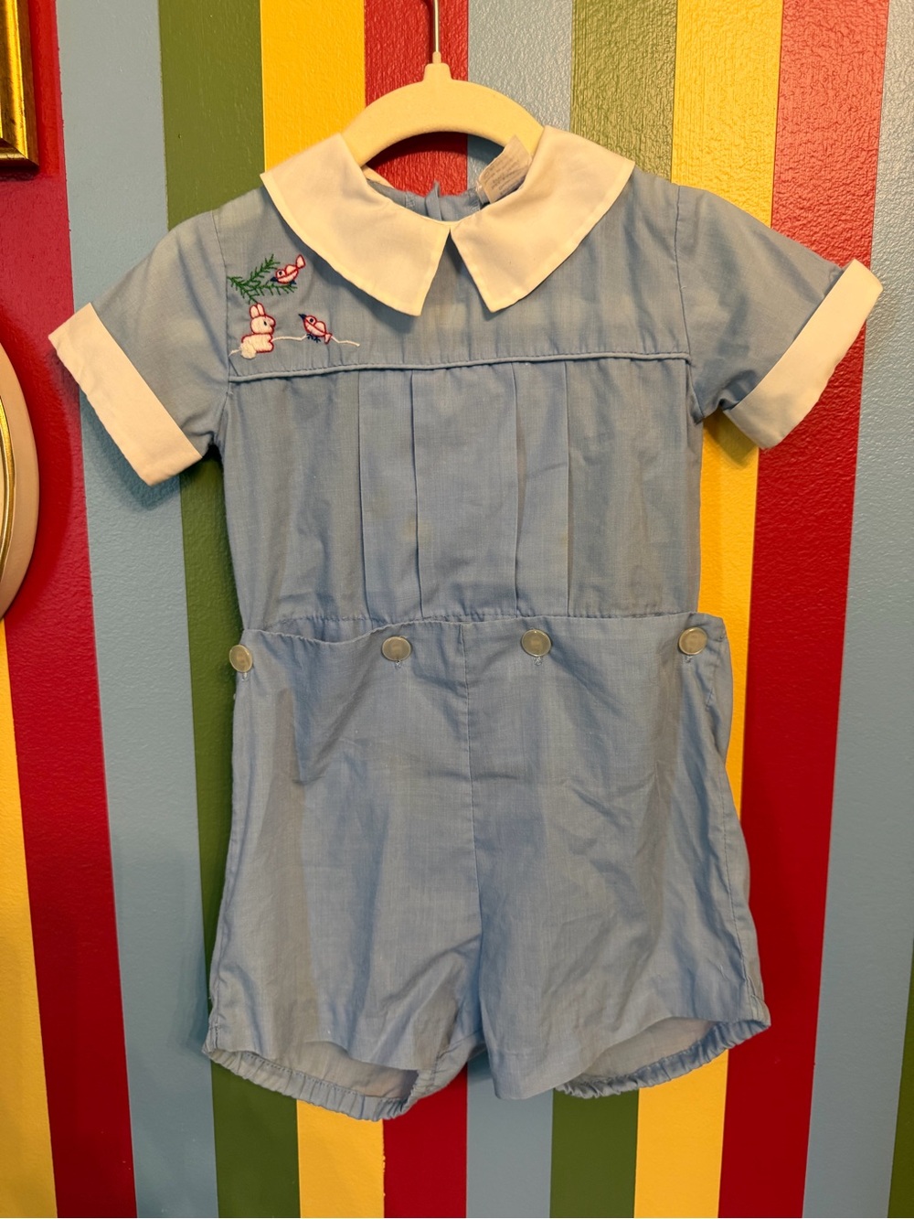 Vintage 1980’s Nannekins by Nannette Blue Romper with Embroidery